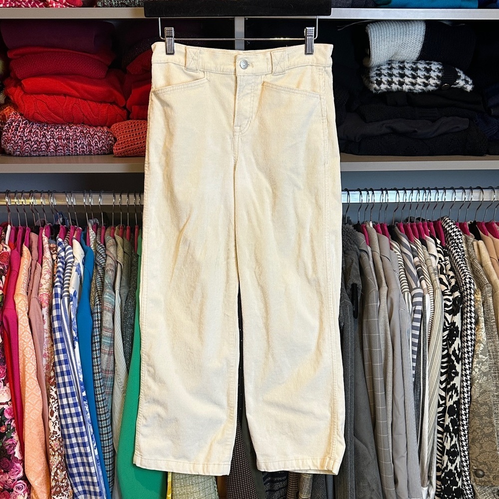Madewell cream corduroy Emmitt wide leg 4 pocket cropped pants size 26